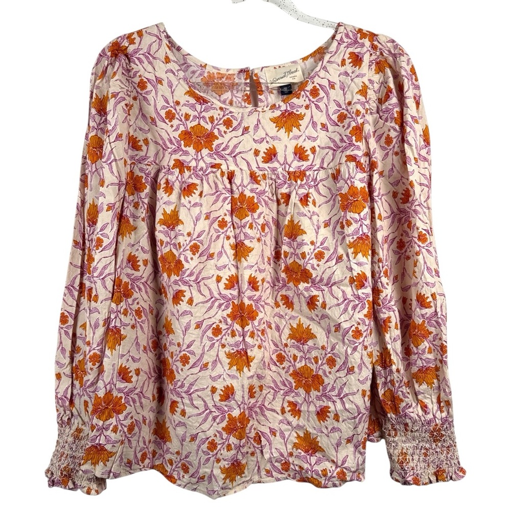 Universal Thread Cream Long Sleeve Smocked Blouse